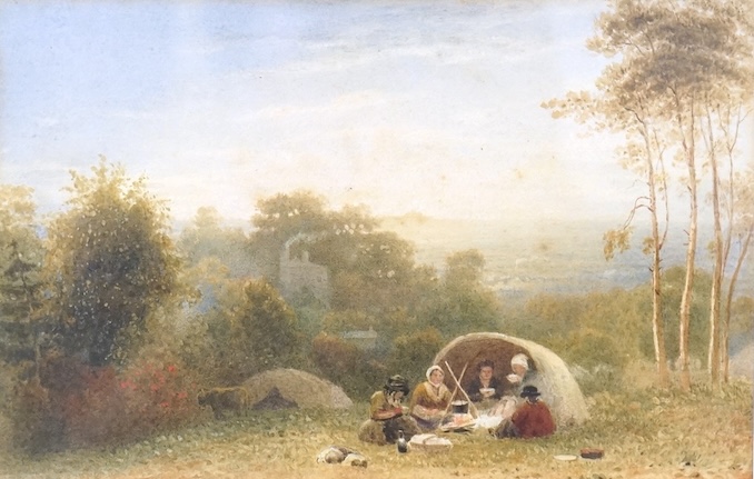Attributed to Frederick Nash (1782-1856), watercolour, ‘View on Hampstead Heath, Evening’, mount dated 1822, 14 x 21cm